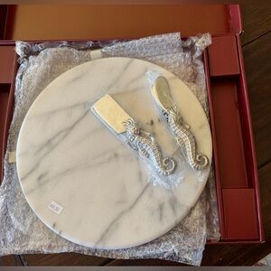 Arthur Court Cheese Set Marble 12” Seahorse Platter